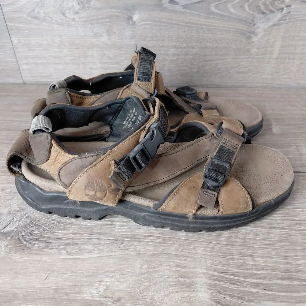 Timberland Sandals Mens 9 Brown Leather Trailway Outdoor Hiking Sport Beach Shoe